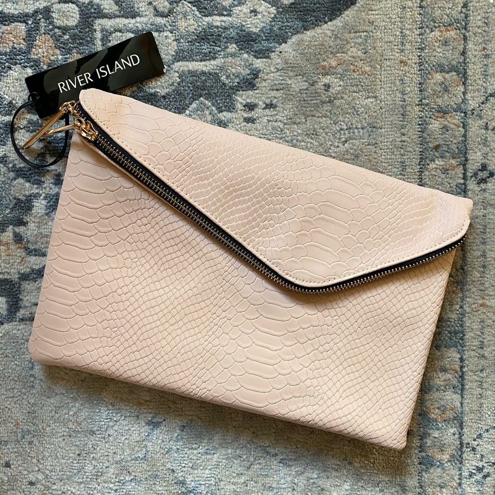 River Island Neutral Croc leather clutch